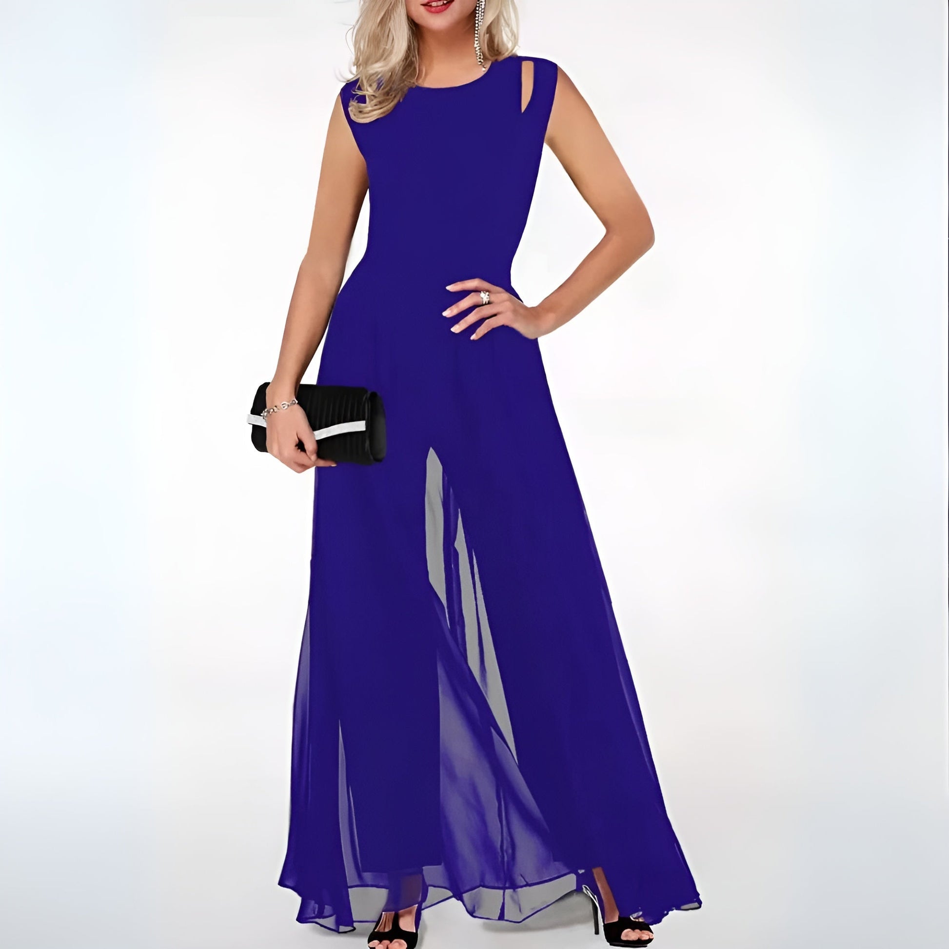 SUENTA Damen Jumpsuit Trendy Ärmelloses Design Schulterakzent - Overall Königsblau
