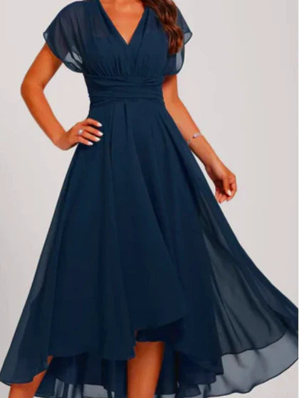 SUENTA Damen Midi Kleid – Formelles Ausgestelltes Kleid mit V-Ausschnitt