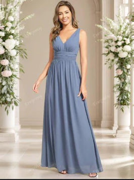 SUENTA Damen Elegantes Maxi Kleid – Ärmelloses Kleid mit V-Ausschnitt Hell Blau