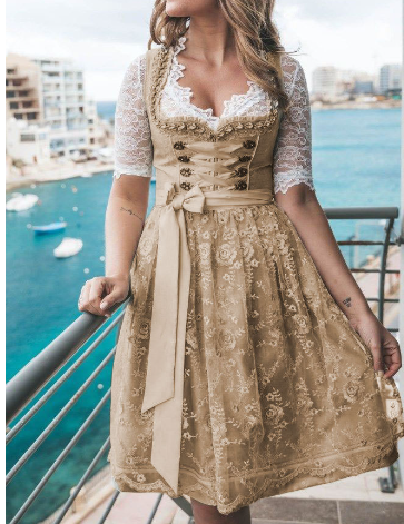 SUENTA Damen Tracht – Traditionelles Zweiteiliges Dirndl Set mit Schürze und Bluse
