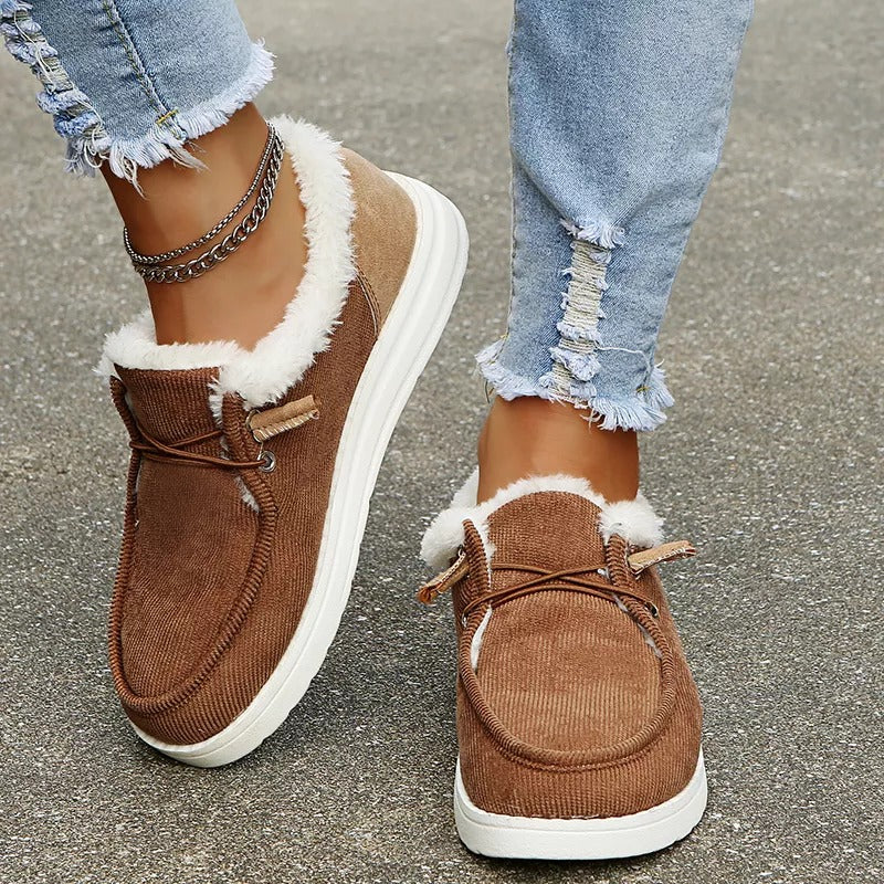 SUENTA Damen Slip On Schuhe Bequeme Einzigartige Weich Warm - Winterstiefel Braun