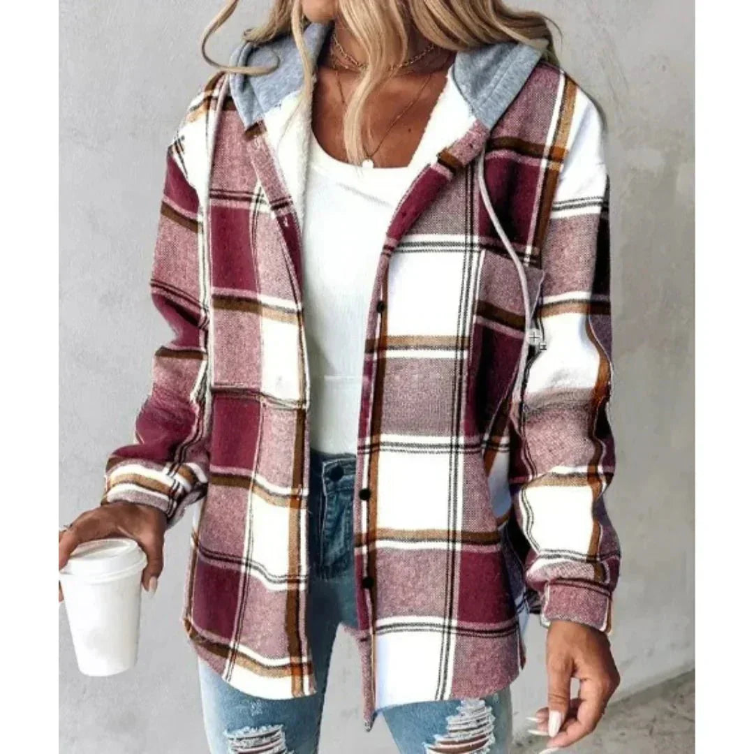Tasana | Damen Winter Freizeit Karo Hoodie Jacke