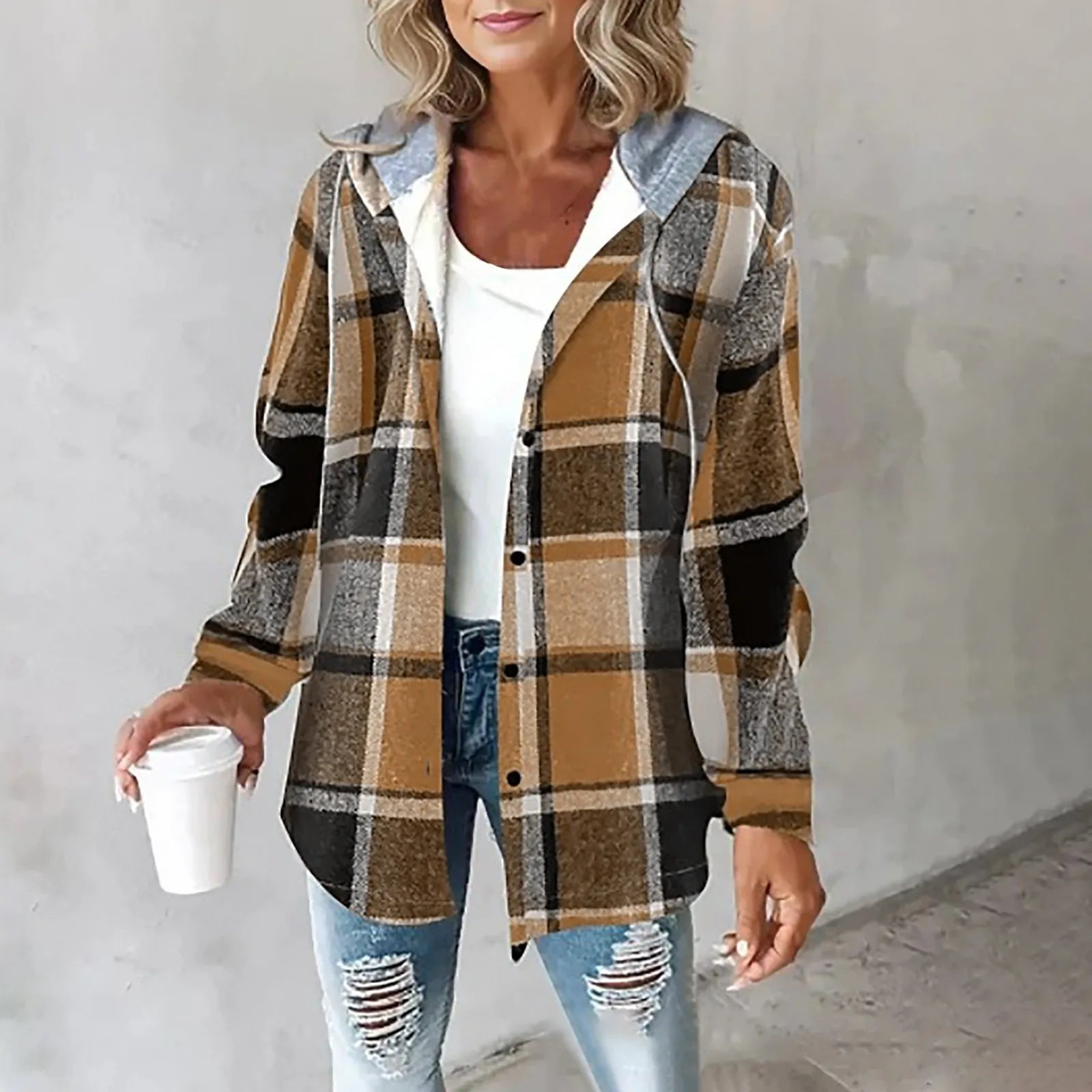 Tasana | Damen Winter Freizeit Karo Hoodie Jacke