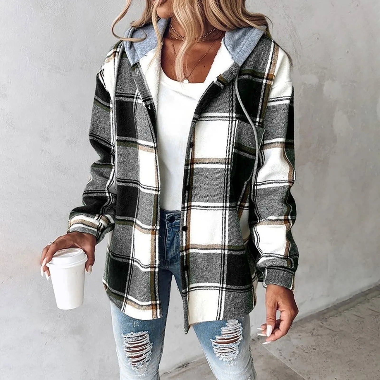 Tasana | Damen Winter Freizeit Karo Hoodie Jacke