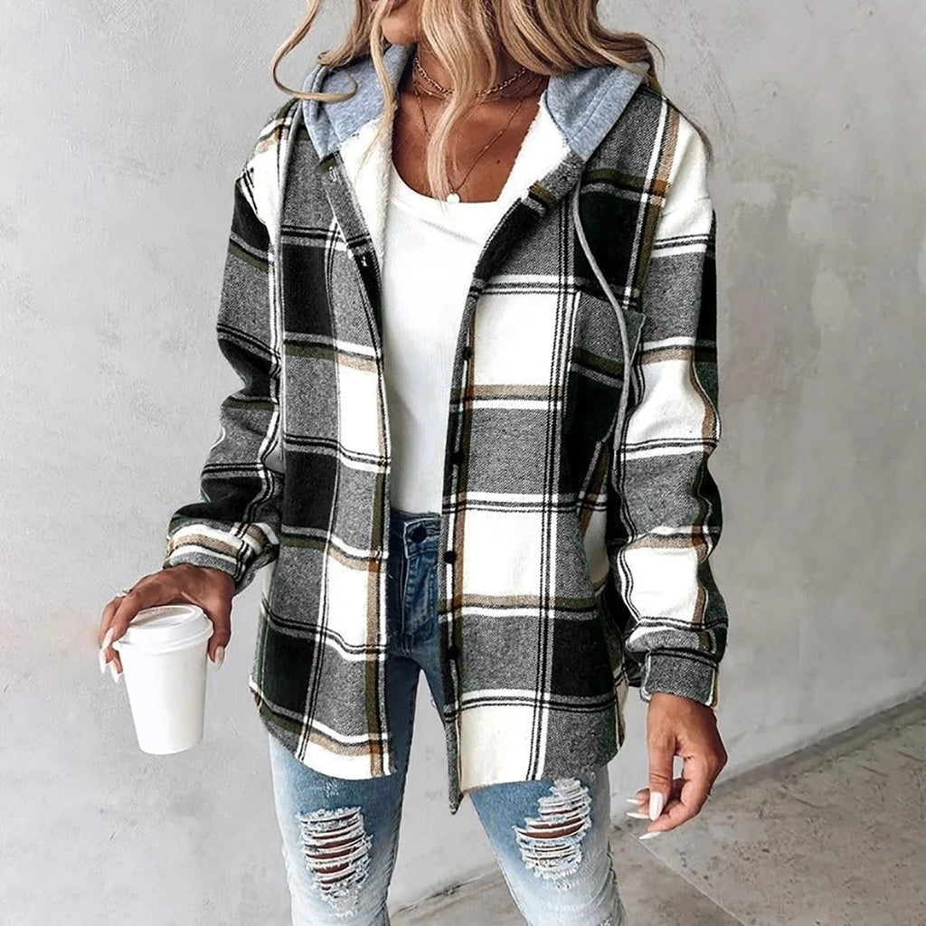 Tasana | Damen Winter Freizeit Karo Hoodie Jacke