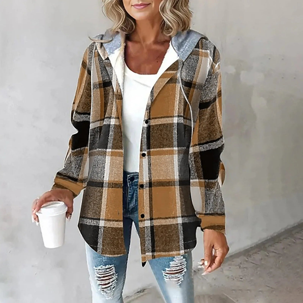 Tasana | Damen Winter Freizeit Karo Hoodie Jacke