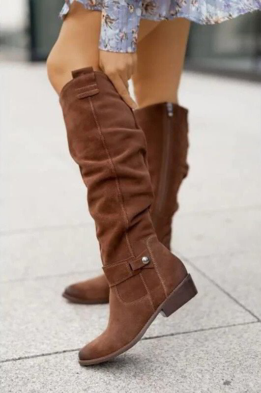 Bersh | Damen Freizeit Kniehohe Flache Stiefel