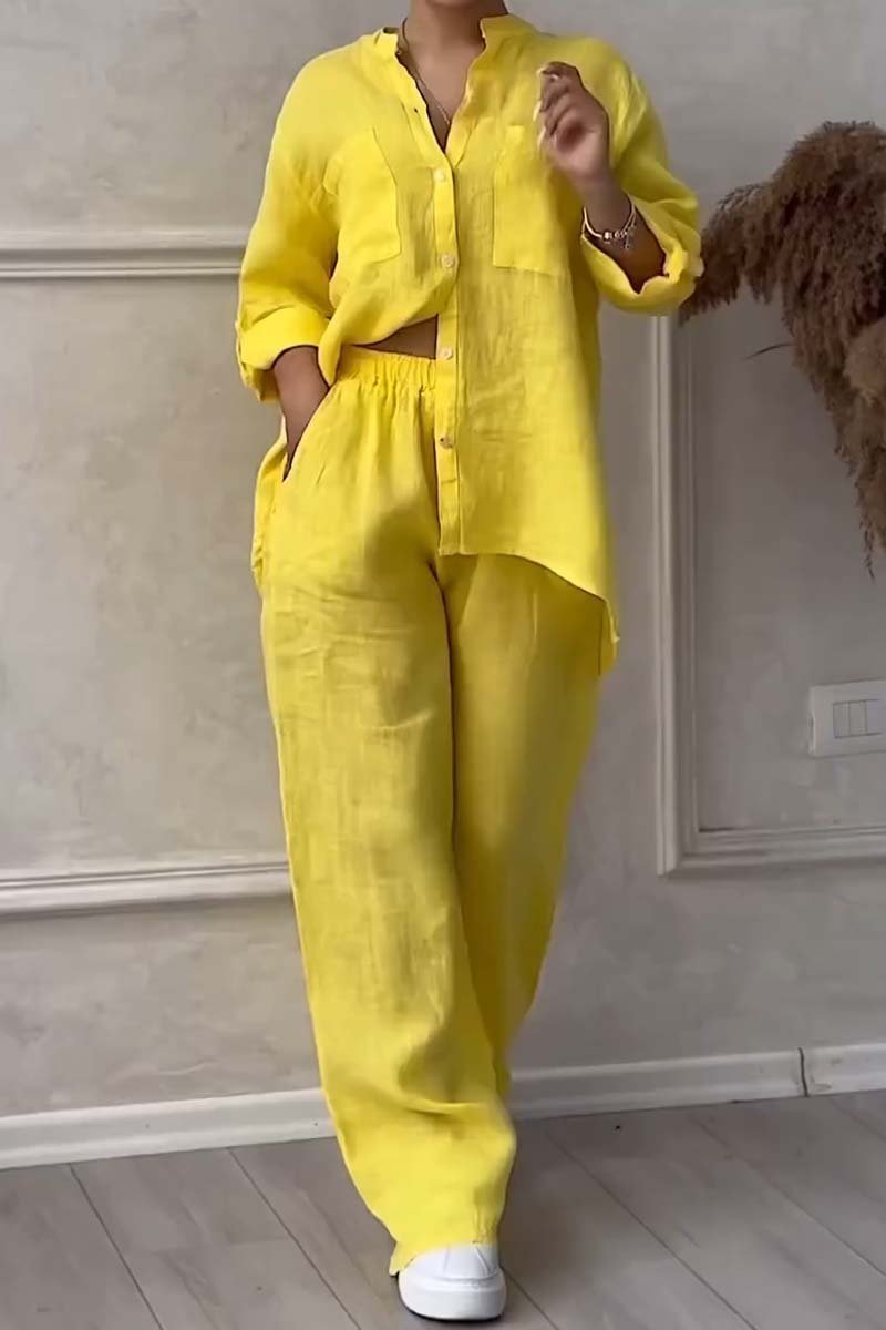 SUENTA Damen Zweiteiler Set – Bequemes Outfit aus Hochwertigen Materialien Gelb