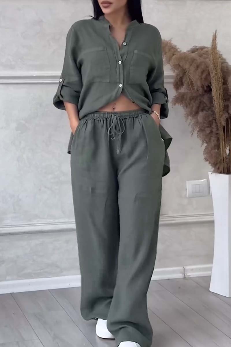 SUENTA Damen Zweiteiler Set – Bequemes Outfit aus Hochwertigen Materialien Olivgrün