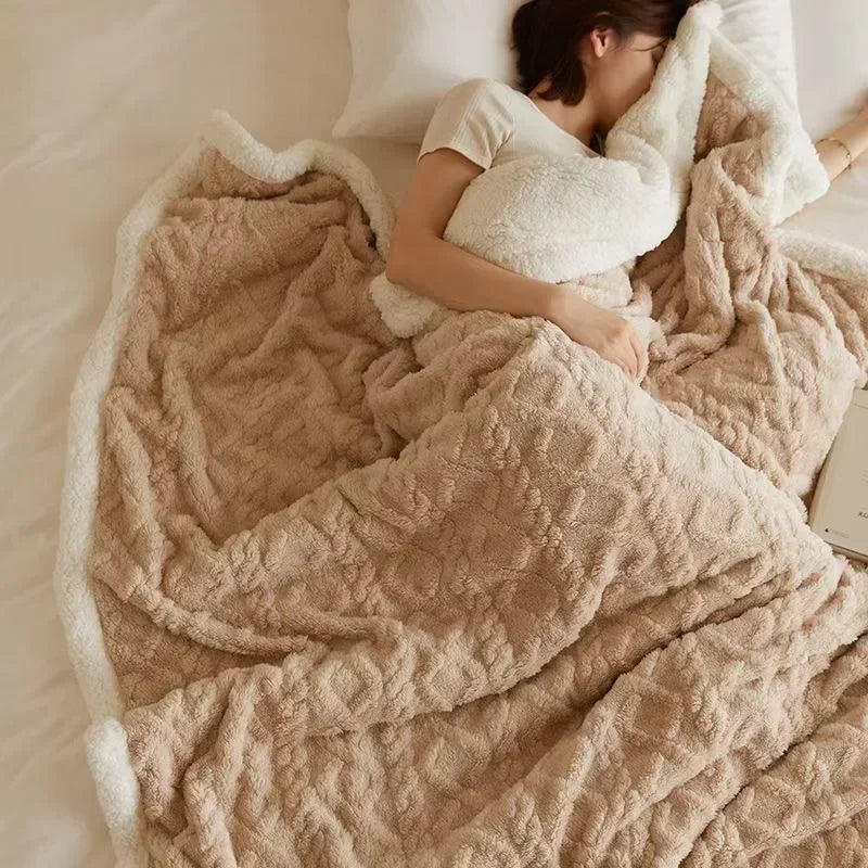 SUENTA Dicke Winter Lammwoll-Decke - WarmWool Beige