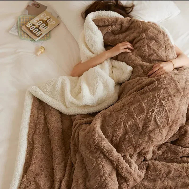 SUENTA Dicke Winter Lammwoll-Decke - WarmWool Dunkelbraun