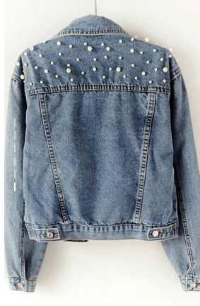 SUENTA Damen Denim Jeansjacke Mit Perlenverzierungen Alltagstauglich