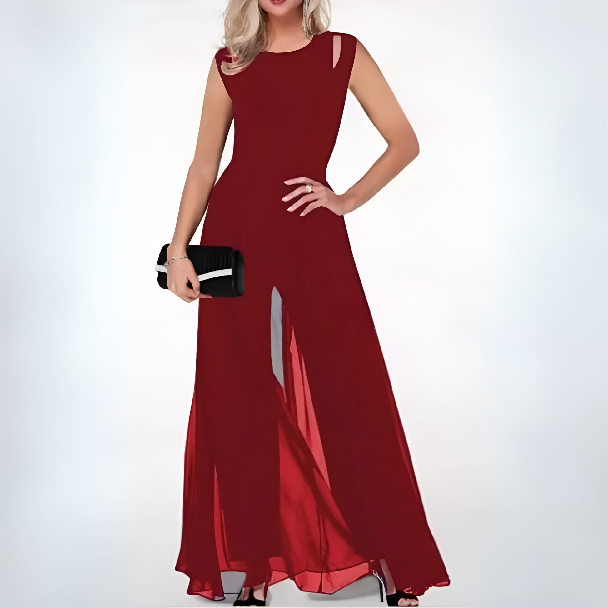 SUENTA Damen Jumpsuit Trendy Ärmelloses Design Schulterakzent - Overall Rot