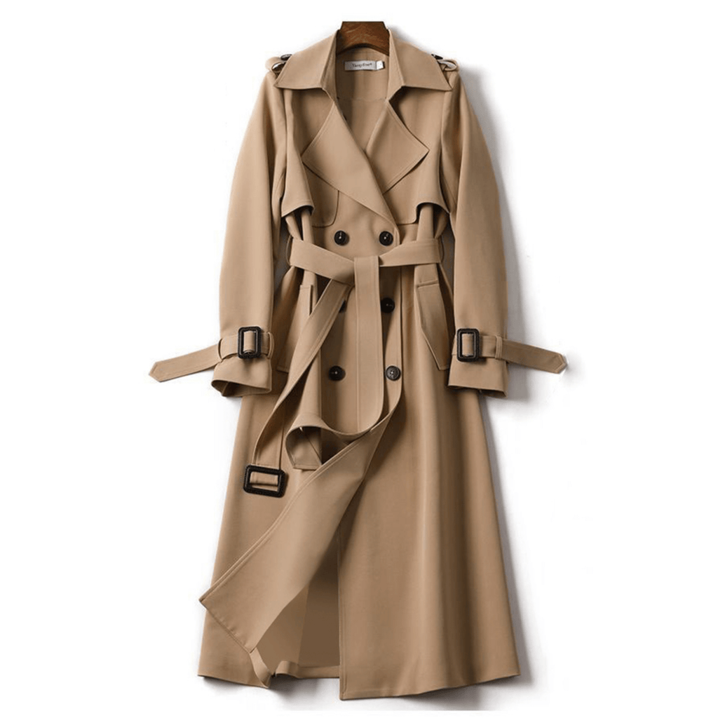 SUENTA Damen Lang Trenchcoat Elegante Figurschmeichelnde Silhouette - Winterjacke Damen Braun