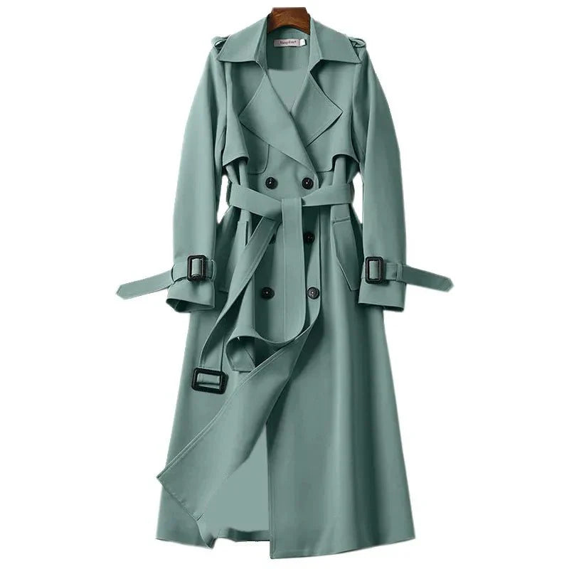 SUENTA Damen Lang Trenchcoat Elegante Figurschmeichelnde Silhouette - Winterjacke Damen Grün