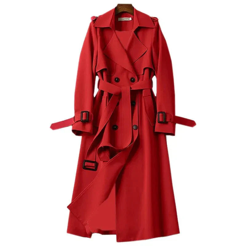 SUENTA Damen Lang Trenchcoat Elegante Figurschmeichelnde Silhouette - Winterjacke Damen Rot