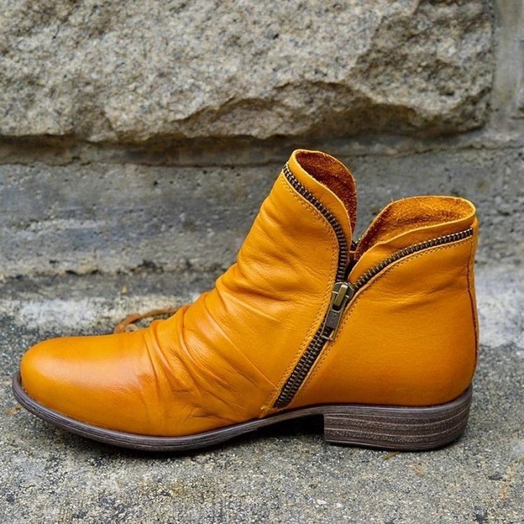SUENTA Kamila | Damen Herbst Kurz Vintage Stiefel | Reißverschluss - Winterstiefel Gelb