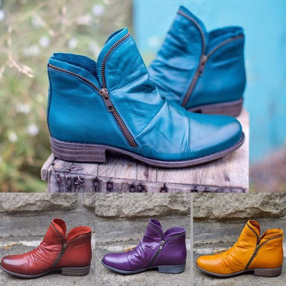 SUENTA Kamila | Damen Herbst Kurz Vintage Stiefel | Reißverschluss - Winterstiefel