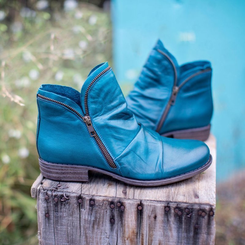 SUENTA Kamila | Damen Herbst Kurz Vintage Stiefel | Reißverschluss - Winterstiefel Blau