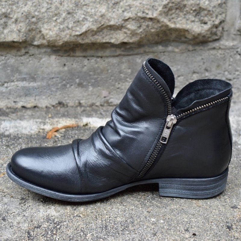 SUENTA Kamila | Damen Herbst Kurz Vintage Stiefel | Reißverschluss - Winterstiefel Schwarz