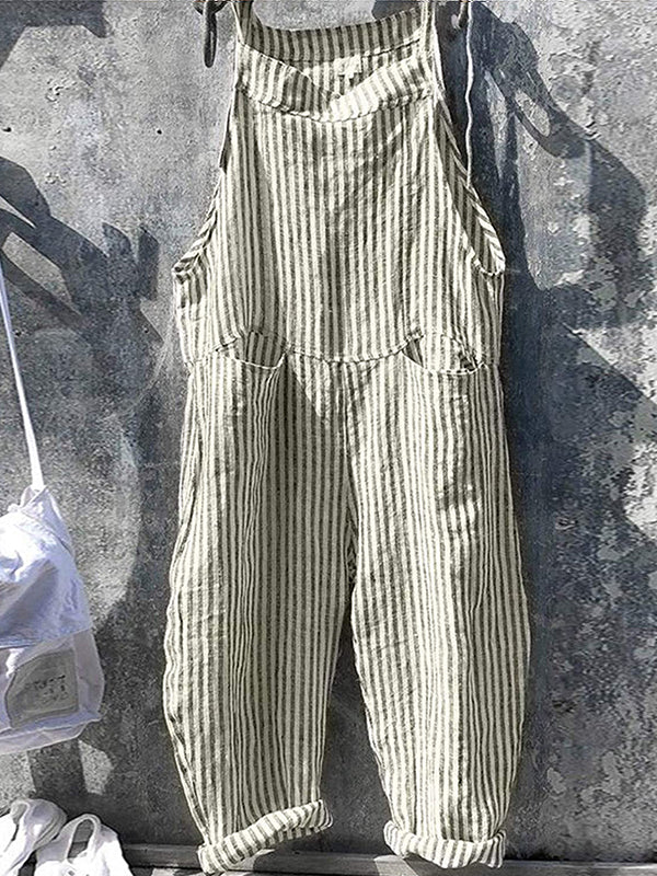 SUENTA Damen Gestreifte Latzhose – Overall mit Verstellbaren Spaghettiträgern Grün