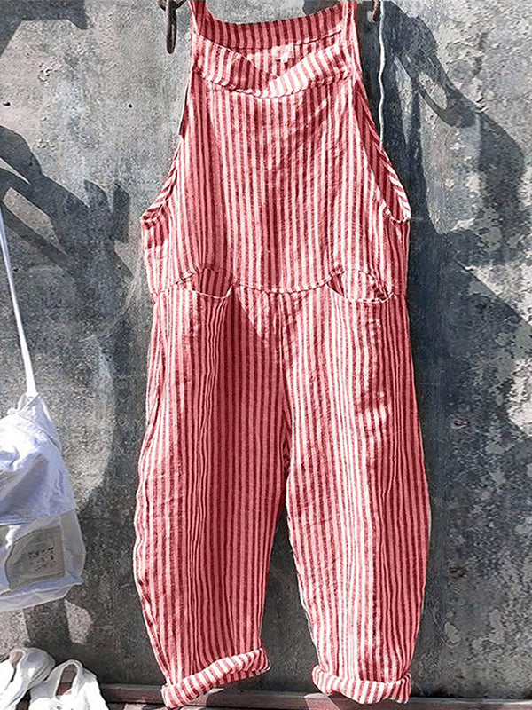 SUENTA Damen Gestreifte Latzhose – Overall mit Verstellbaren Spaghettiträgern Rosa