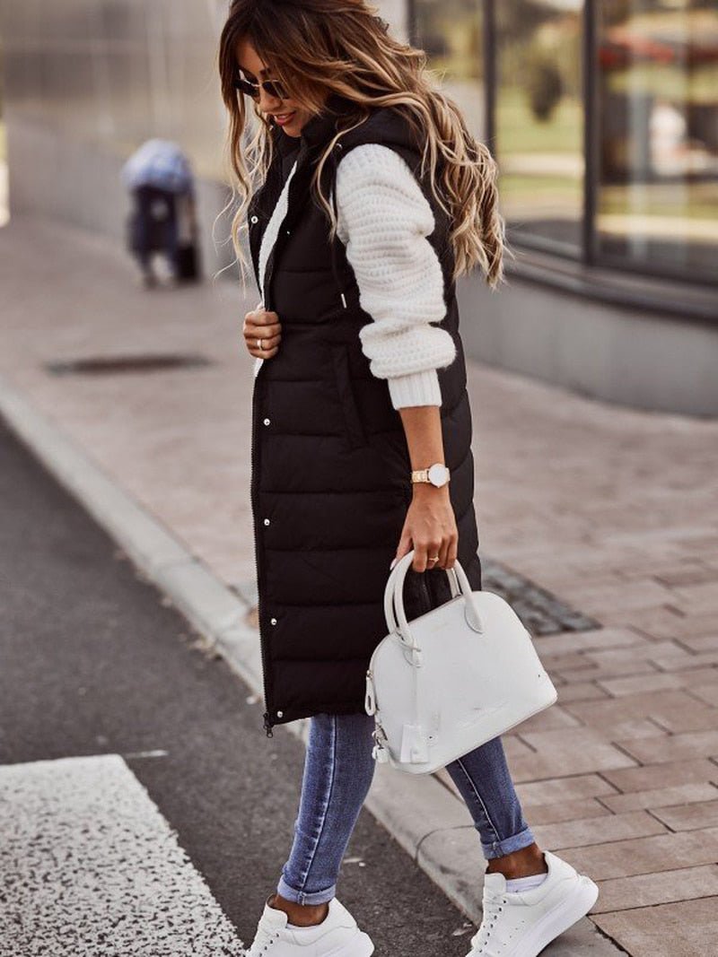 SUENTA Damen Bodywarmer-Weste Knielange Steppweste Lagenlook Warm