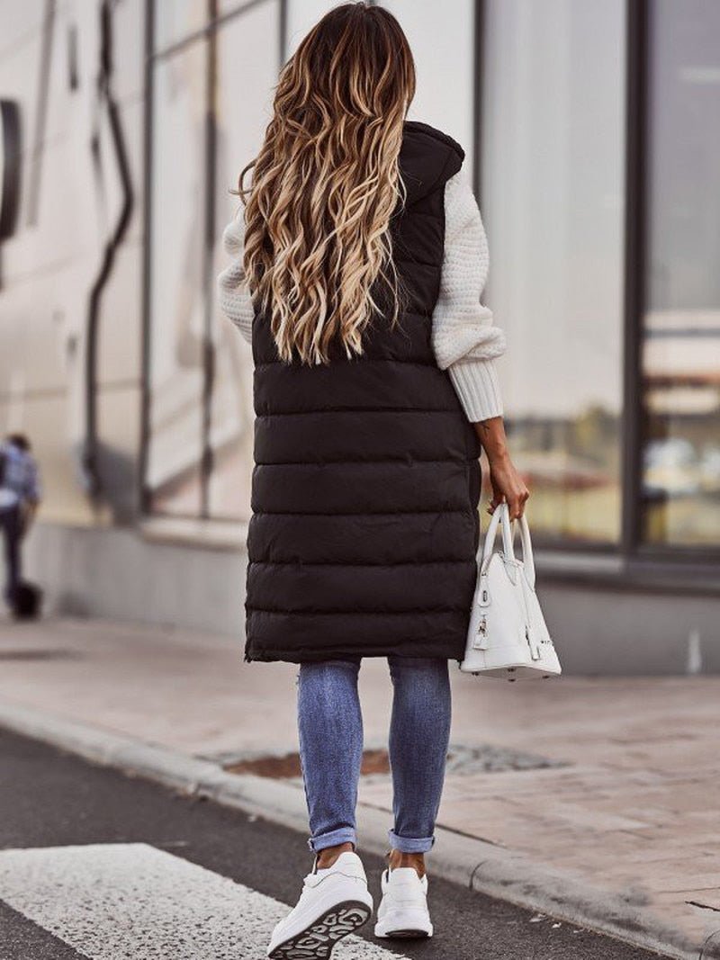 SUENTA Damen Bodywarmer-Weste Knielange Steppweste Lagenlook Warm