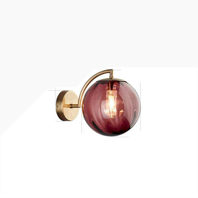 SUENTA Wandlampe LED in Gold mit rauchiger Glaskugel Scone Rot