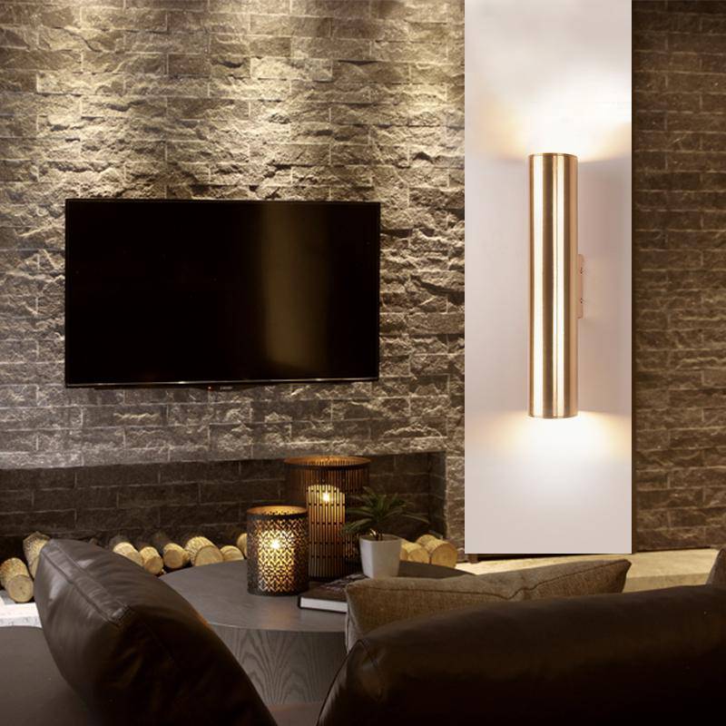 SUENTA Design-Wandlampe Zylindrisch aus Goldfarbenem LED Dekoration