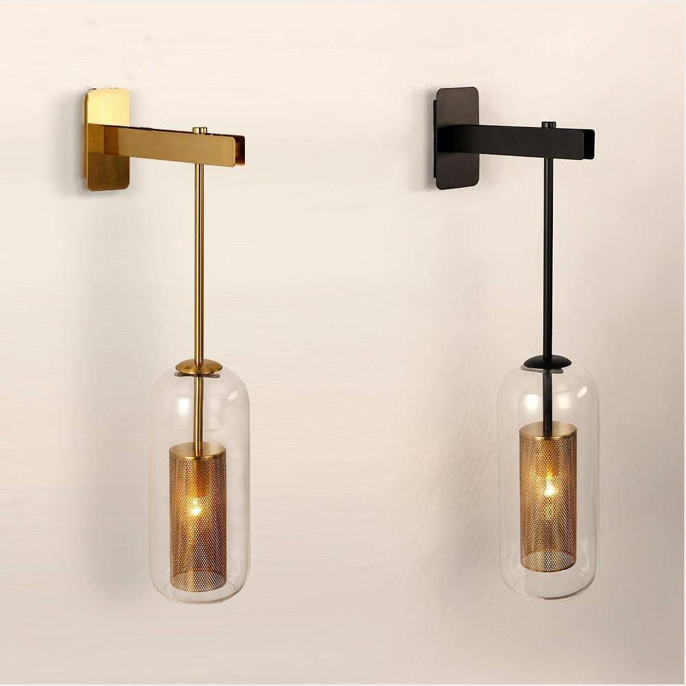 SUENTA Industrielle Wandlampe aus Metall und Glas im Vintage-Stil