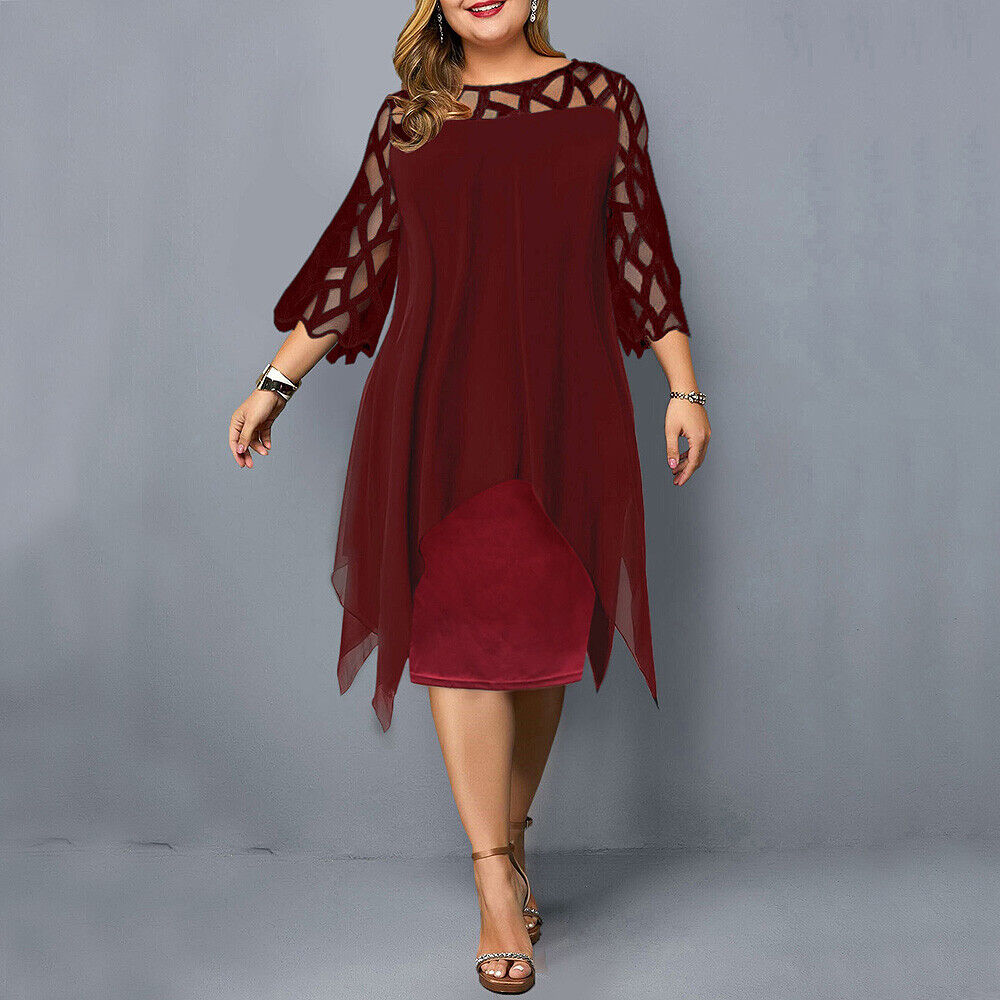 SUENTA Damen Midi-Abendkleid - Leicht mit ausgeschnittenen Ärmeln Rotwein