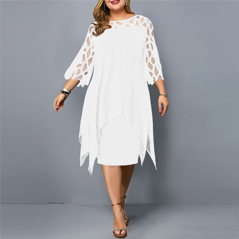 SUENTA Damen Midi-Abendkleid - Leicht mit ausgeschnittenen Ärmeln Weiß