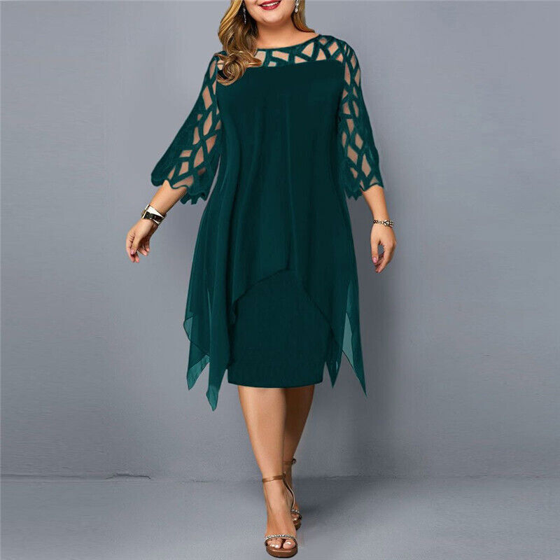 SUENTA Damen Midi-Abendkleid - Leicht mit ausgeschnittenen Ärmeln Grün