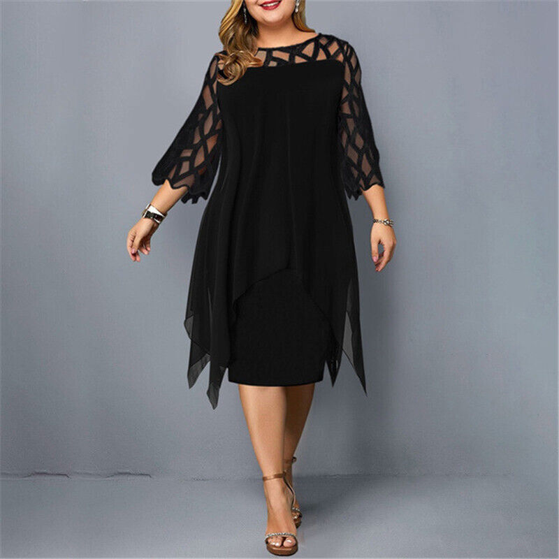 SUENTA Damen Midi-Abendkleid - Leicht mit ausgeschnittenen Ärmeln Schwarz