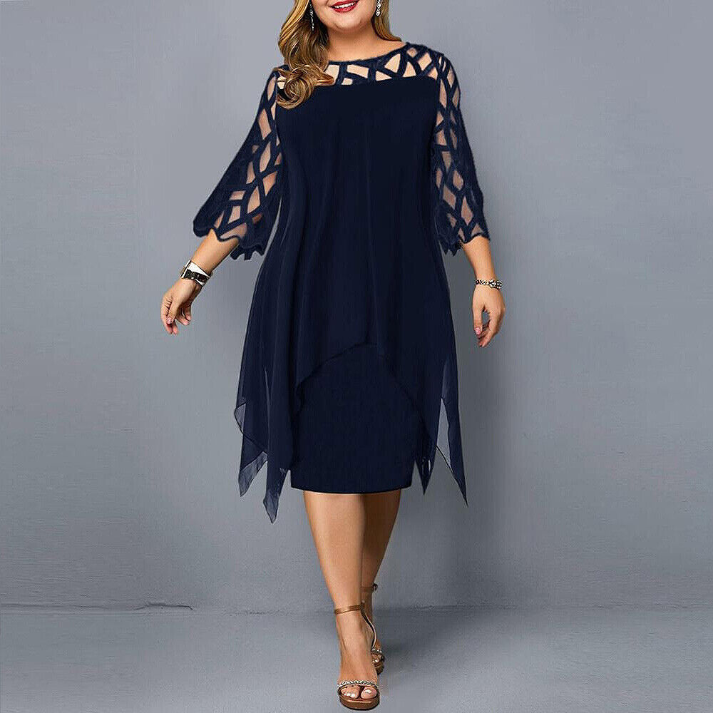 SUENTA Damen Midi-Abendkleid - Leicht mit ausgeschnittenen Ärmeln Dunkelblau