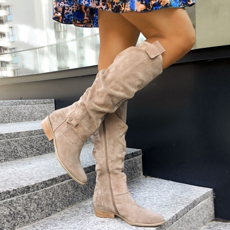 Bersh | Damen Freizeit Kniehohe Flache Stiefel