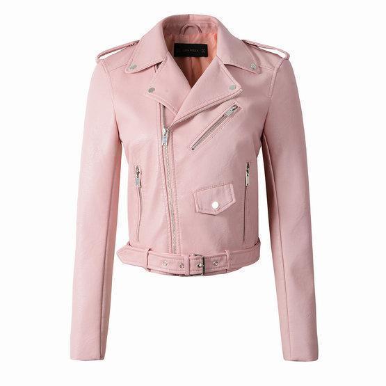 SUENTA Damen Bikerjacke Mit Reißverschluss Klassisch Stil Rosa
