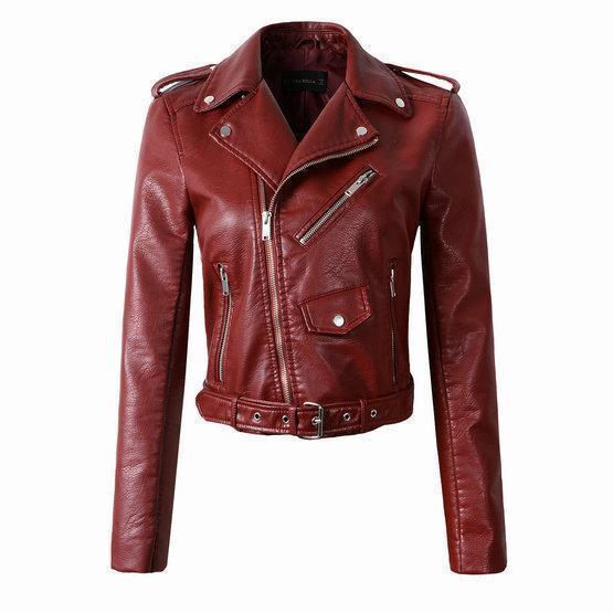 SUENTA Damen Bikerjacke Mit Reißverschluss Klassisch Stil Rot