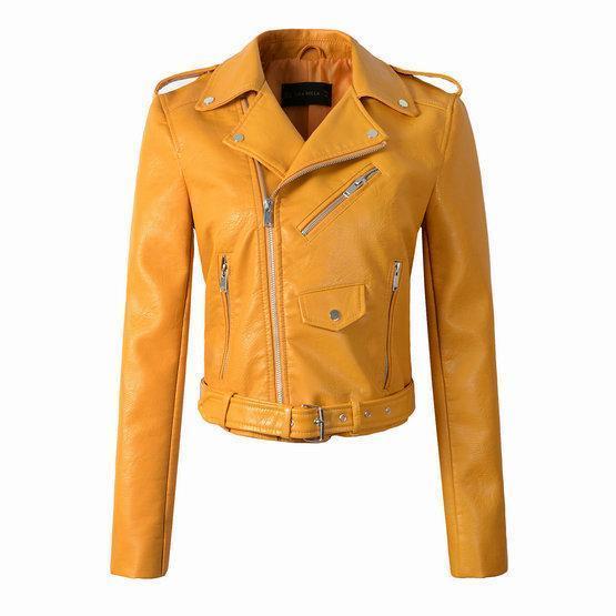 SUENTA Damen Bikerjacke Mit Reißverschluss Klassisch Stil Gelb