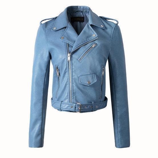 SUENTA Damen Bikerjacke Mit Reißverschluss Klassisch Stil Blau