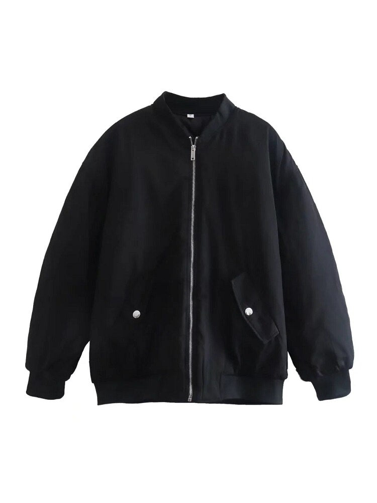 SUENTA Damen Bomber Übergangsjacke Übergroße Weiches Material Warm Schwarz