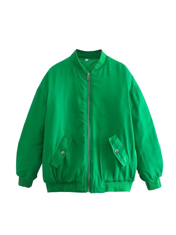 SUENTA Damen Bomber Übergangsjacke Übergroße Weiches Material Warm Grün