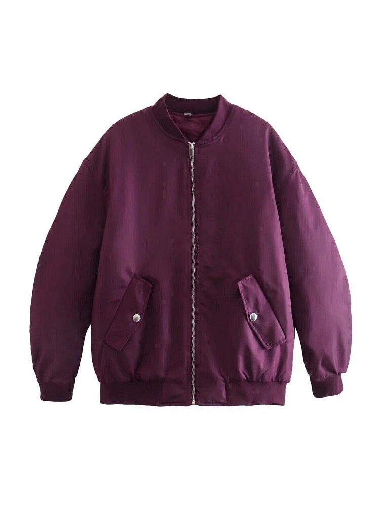 SUENTA Damen Bomber Übergangsjacke Übergroße Weiches Material Warm Lila