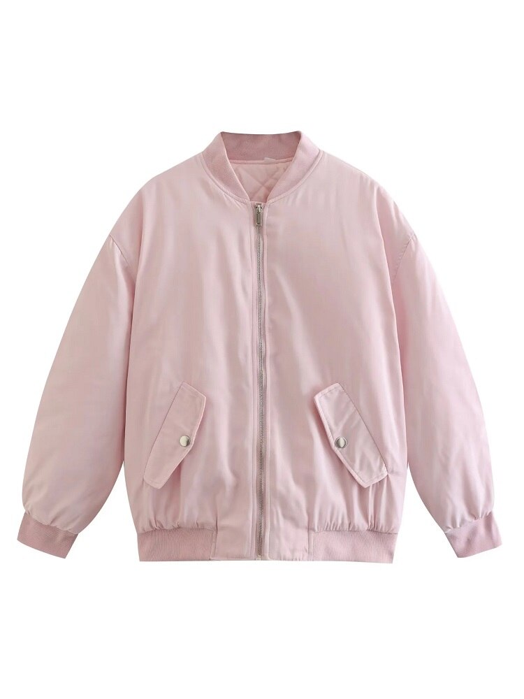 SUENTA Damen Bomber Übergangsjacke Übergroße Weiches Material Warm Rosa