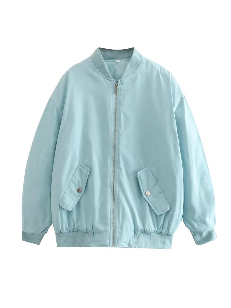 SUENTA Damen Bomber Übergangsjacke Übergroße Weiches Material Warm Himmelblau