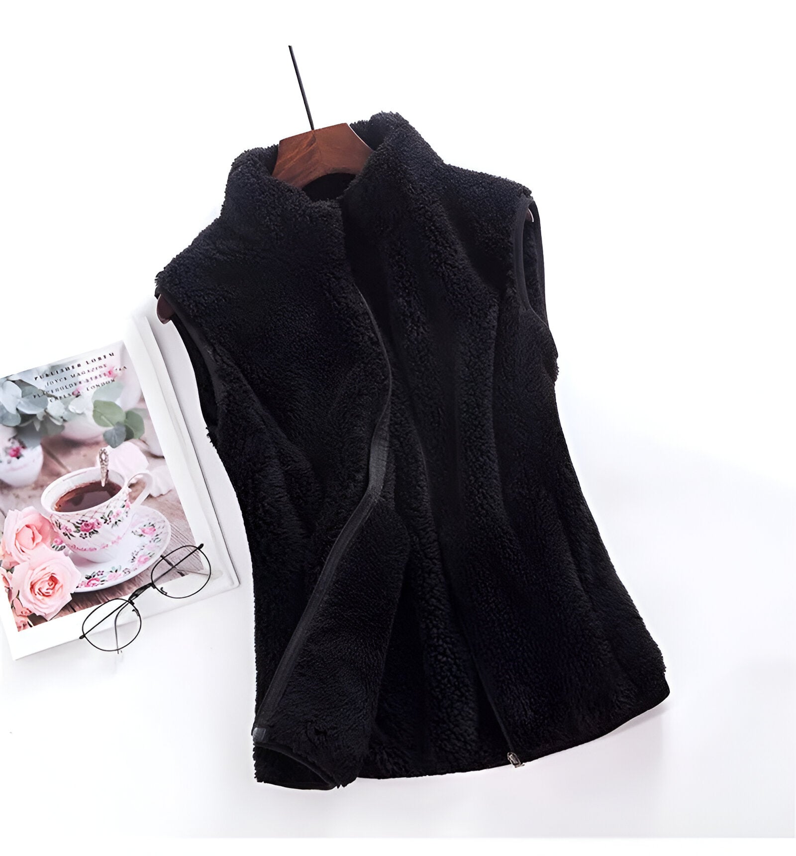 SUENTA Frauen Polar Fleece-Winterweste Ärmellose Weste Warm Schwarz