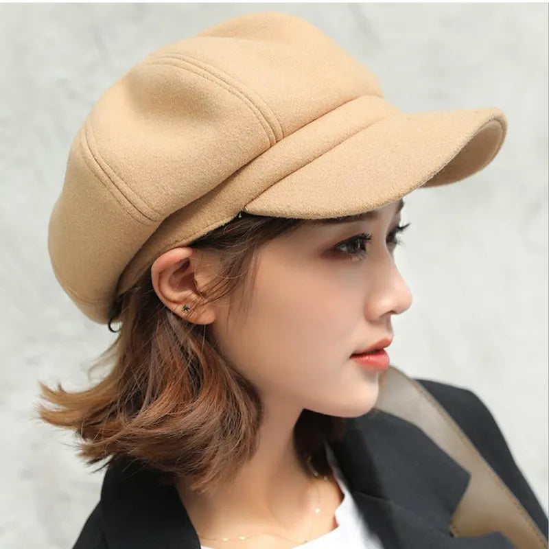 SUENTA Ballonmütze Stylisch Vintage Stil Charme Baumwolle Winter Gelb